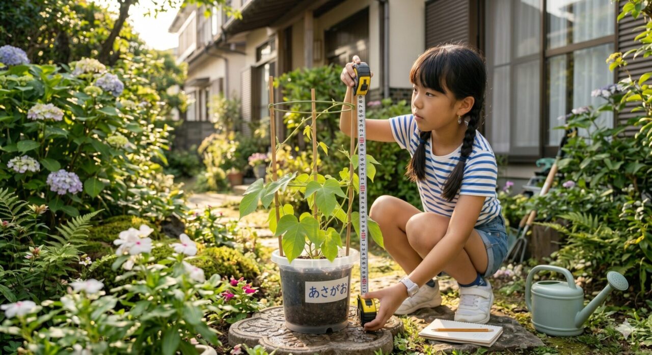 自由研究が完成して笑顔の親子